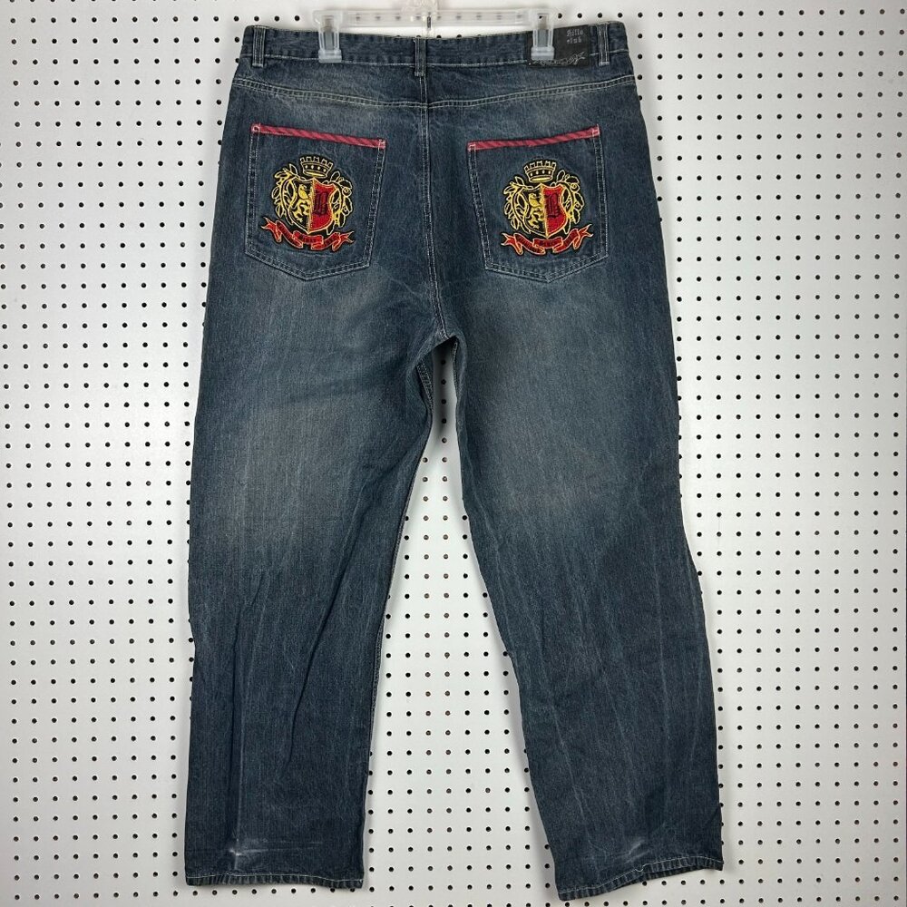 Beverly Hills Polo Club Baggy Jeans 38x32 Y2K Wide Leg Skater‎ Crest Crown Logo